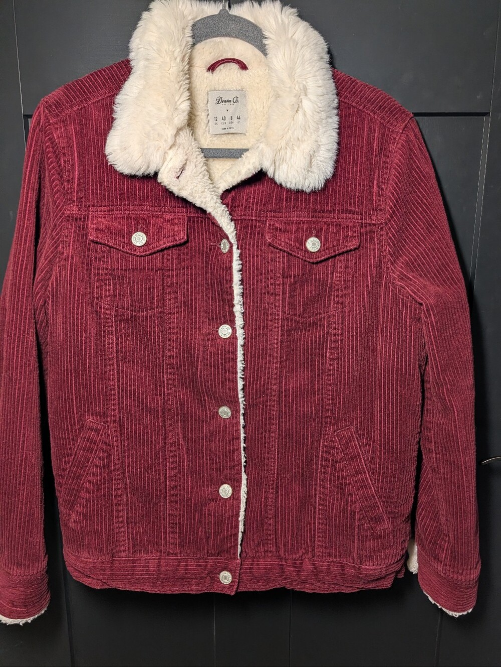 Corduroy Merlot Sherpa Lined Trucker Jacket Denim Co.   Women's Size 8
